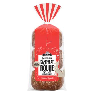 Porokylän Korpikulkijan sämpylät rouhe 3 kpl/240 g rukiinen vehnäsämpylä kalorit ja ravintosisältö - 291 kcal