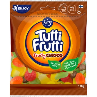 Fazer Tutti Frutti Fruity Choco karkkipussi 170g kalorit ja ravintosisältö - 380 kcal