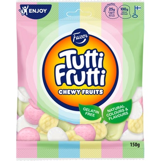 Tutti Frutti Chewy Fruits 150g kalorit ja ravintosisältö - 360 kcal