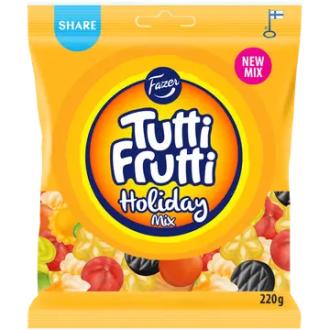 Fazer Tutti Frutti Holiday Mix karkkipussi 220g kalorit ja ravintosisältö - 368 kcal