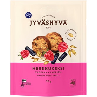 Fazer Jyväshyvä herkkukeksi 90g vadelma-lakritsi kalorit ja ravintosisältö - 500 kcal