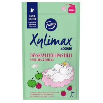Fazer Xylimax Moomin vadelma ja omena täysksylitolipastillit 85g kalorit ja ravintosisältö