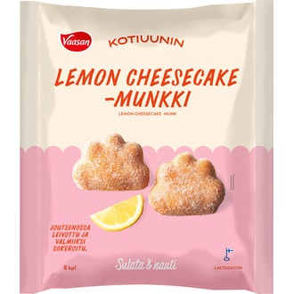 Vaasan Kotiuunin Lemon Cheesecake-Munkki, Sugared, 8X45g Pakaste kalorit ja ravintosisältö