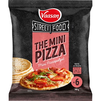 Vaasan Street Food The Minipizzapohja 6x65g pakaste kalorit ja ravintosisältö - 276 kcal