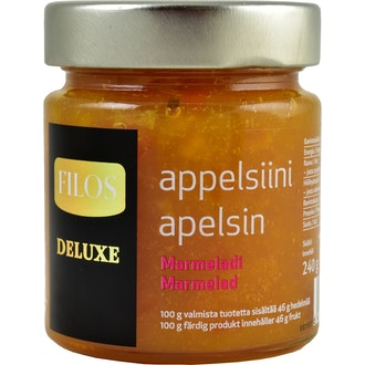 Filos Deluxe 240g appelsiinimarmeladi kalorit ja ravintosisältö - 259 kcal