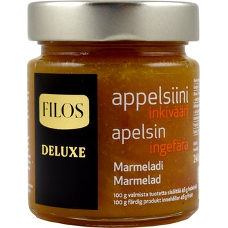 Filos Deluxe appelsiini-inkiväärimarmeladi 240g kalorit ja ravintosisältö - 259 kcal