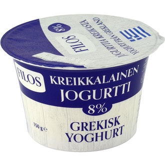 Filos kreikkalainen jogurtti 150g 8% kalorit ja ravintosisältö