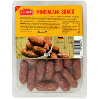 Lecker 150g minisalami-snack kalorit ja ravintosisältö