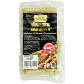 Lecker 200g Nürnbergin bratwursti kalorit ja ravintosisältö - 350 kcal