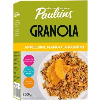 Paulúns appelsiini, mango ja passiohedelmä granola 350g kalorit ja ravintosisältö