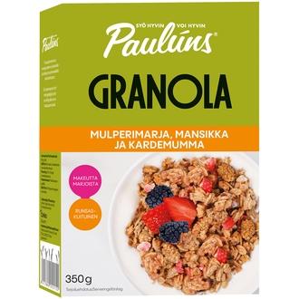 Paulúns mulperimarja, mansikka ja kardemumma granola 350g kalorit ja ravintosisältö