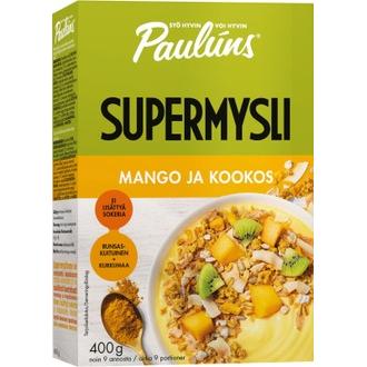 Paulúns Supermysli mango & kookos 400g kalorit ja ravintosisältö