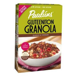 Paulúns Gluteeniton granola 350g kaakao vadelma kalorit ja ravintosisältö - 413 kcal