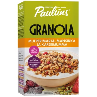 Paulúns Granola mulperimarja, mansikka ja kardemumma 450g kalorit ja ravintosisältö