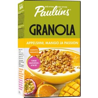 Paulúns appelsiini-mango-passiohedelmä granola muromysli 450g kalorit ja ravintosisältö