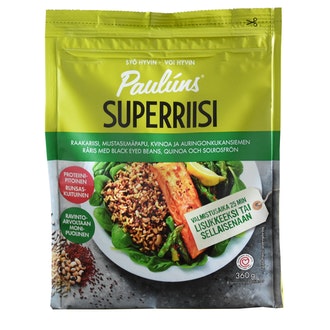 Paulúns Superriisi mustasilmäpapu jyvä-siemenseos 360g kalorit ja ravintosisältö