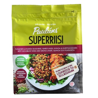 Paulúns Superriisi vihreä linssi jyvä-siemenseos 360g kalorit ja ravintosisältö