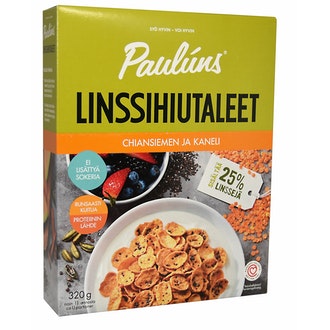 Paulúns linssihiutaleet chiansiemen kaneli 320g kalorit ja ravintosisältö