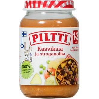 Piltti 200g Kasviksia ja stroganoffia lastenateria 1-3v kalorit ja ravintosisältö