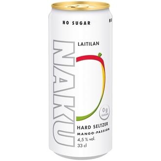 Laitilan Naku Mango-Passion 4,5 til-% 0,33L hard seltzer kalorit ja ravintosisältö