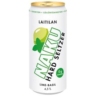 Laitilan Naku Lime-Basil 4,5 til-% 0,33L hard seltzer kalorit ja ravintosisältö - 25 kcal