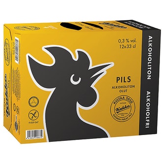 Kukko Pils 0,3% alkoholiton 0,33l 12-pack kalorit ja ravintosisältö