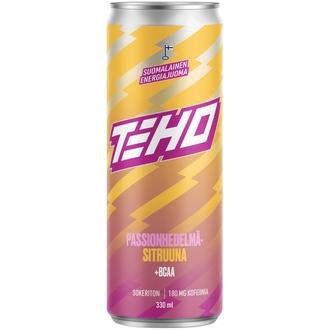 TEHO Passionhedelmä-Sitruuna+BCAA sokeriton energiajuoma 0,33 l fit tlk kalorit ja ravintosisältö