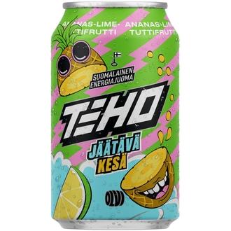 TEHO Jäätävä Kesä Lime-Ananas-Tuttifrutti energiajuoma 0,33 l tlk kalorit ja ravintosisältö