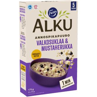 Fazer Alku Valkosuklaa & mustaherukka annospikapuuro 5x35g kalorit ja ravintosisältö - 370 kcal