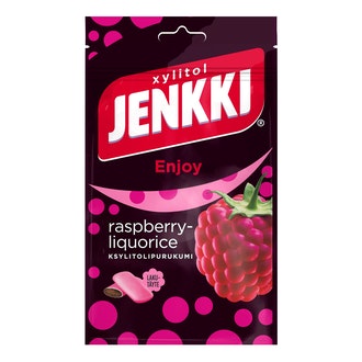 Jenkki Enjoy Raspberry-Liquorice ksylitolipurukumi 100g kalorit ja ravintosisältö