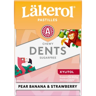 Läkerol dents pastilli pear banana&strawberry 85g kalorit ja ravintosisältö