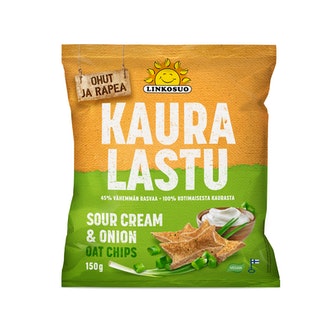 Linkosuo Ohut Kauralastu sour cream & onion 150 g kalorit ja ravintosisältö - 450 kcal
