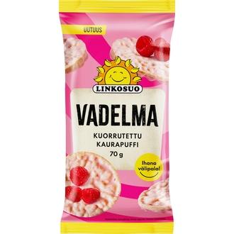 Linkosuo kuorrutettu kaurapuffi vadelma 70g kalorit ja ravintosisältö