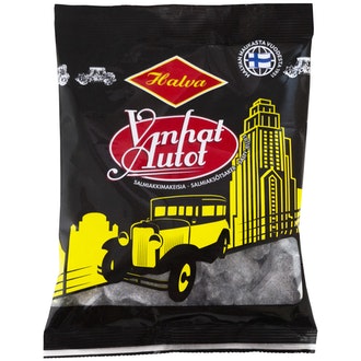 Vanhat Autot salmiakkimakeisia 160g kalorit ja ravintosisältö