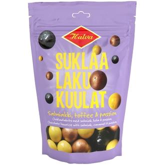 Halva Suklaalakukuulat salmiakki, toffee & passion 125 g kalorit ja ravintosisältö - 464 kcal