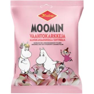 Halva Moomin vaahtokarkkeja mansikanmakuisella täytteellä 60 g kalorit ja ravintosisältö - 307 kcal