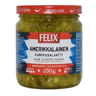 Felix Amerikkalainen ilman lisättyä sokeria kurkkusalaatti 280g kalorit ja ravintosisältö