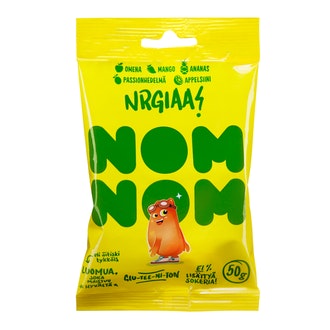 NomNom hedelmäkuutiot 50g eksoottiset hedelmät, luomu kalorit ja ravintosisältö