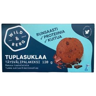 Wild&Berg Tuplasuklaa proteiinirikas täysvälipalakeksi gluteeniton 120 g kalorit ja ravintosisältö