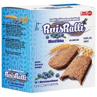 RuisRalli Välipalapatukka Mustikka 8 x 30g kalorit ja ravintosisältö - 385 kcal