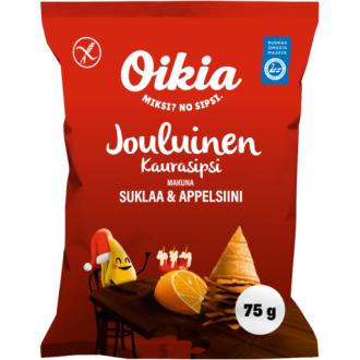 Oikia Jouluinen kaurasipsi makuna suklaa & appelsiini 75 g kalorit ja ravintosisältö - 472 kcal