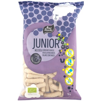 Real Snacks Junior 90g mustikka luomu kalorit ja ravintosisältö - 389 kcal
