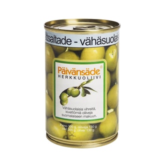 Päivänsäde Herkkuoliivi vihreä kivetön vähäsuolainen 300g/130g kalorit ja ravintosisältö