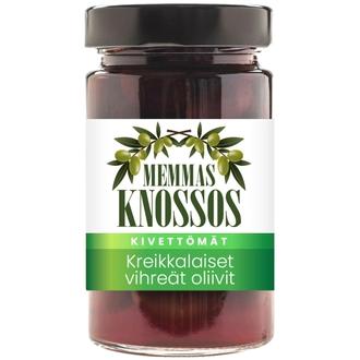 Memmas Knossos kreikkalaiset kivettömät vihreät oliivit 295g/140g kalorit ja ravintosisältö