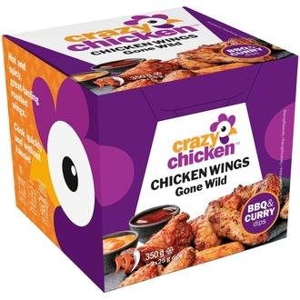 Crazy Chicken Chicken Wings Gone Wild - paahdetut mausteiset kanansiivet 350g + kastike 2x25g pakaste kalorit ja ravintosisältö - 201 kcal