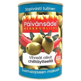 Päivänsäde Herkkuoliivi vihreät oliivit chilitäytteellä kivetön 300g/130g kalorit ja ravintosisältö - 162 kcal