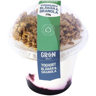 Green Deli yoghurt granola mustikka 210g kalorit ja ravintosisältö