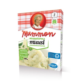 Mummon muusi ruohosipuli perunamuusijauhe 180g kalorit ja ravintosisältö - 352 kcal
