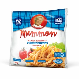 Mummon 750g ohuet tikkuperunat pakaste kalorit ja ravintosisältö