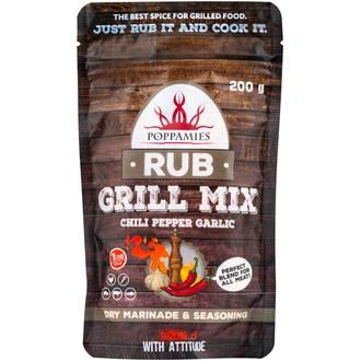 Poppamies Rub Grill Mix chili-pepper-garlic mausteseos 200g kalorit ja ravintosisältö - 250 kcal